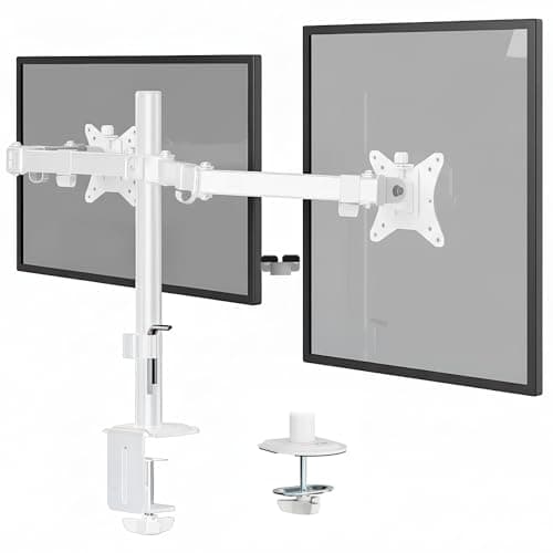 Mount-It! Dual Monitor Mount for Desk, Adjustable Tilt Swivel on Double Monitor Mounts for Screens up to 32”, Dual Monitor Arms for 2 Monitors, VESA 75x75 and 100x100 C-clamp & Grommet in White