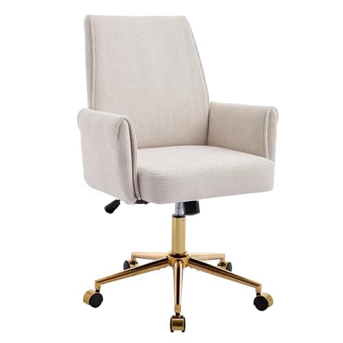 Stripes Velvet Home Office Desk Chair, Accent Upholstered Modern Height Adjustable Swivel Chair with Wheels,Ergonomic Task Chair for Living Room,Bedroom,Vanity,Study,Office（Cream） 8