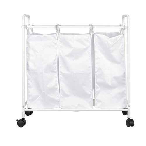 Household Essentials Rolling Triple Laundry Sorter, White 8