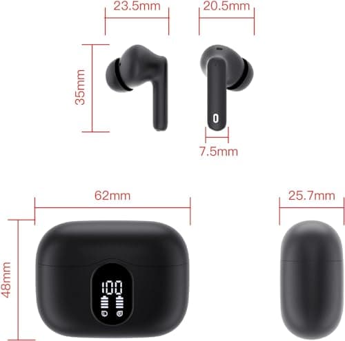 Wireless Earbuds, Bluetooth 5.4 Headphones Bass Stereo, Ear Buds with Noise Cancelling Mic LED Display, IP7 Waterproof in Ear Earphones, 36H Playtime for Laptop Pad Phones Sports Workout, Black 8
