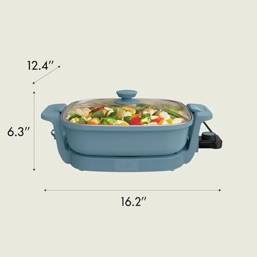 bella Make & Take Electric Skillet, Fits-anywhere™ kitchenware, EverGood™ Ceramic Coating, Adjustable Temperature & Dishwasher-Safe Tempered Glass Lid, Cast Aluminum Base, 1200 Watt, Surf 8