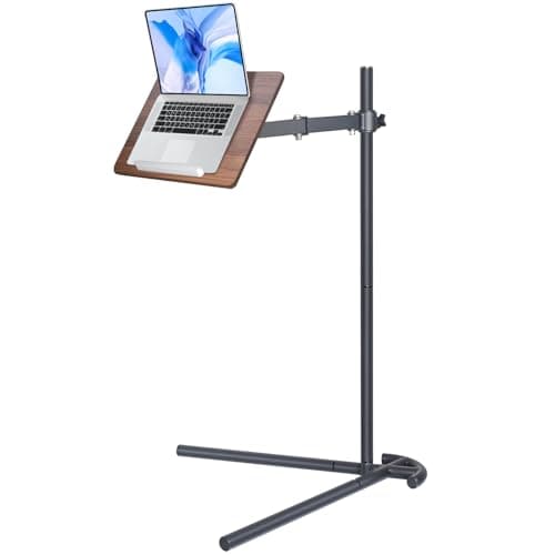 Coslony Adjustable Laptop Floor Stand for Bed and Couch, Premium Wood Laptop Tray & Book Stand for Reading, Ergonomic Bed Stand & Book Holder for Tablet/iPad - V-Shaped Base