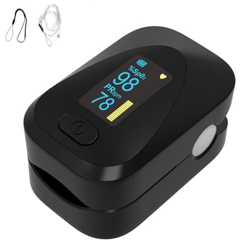 Pulse Oximeter Fingertip, Fast SpO2 Reading Accurate Oxygen Monitor Fingertip Oximeters with Alarm for Seniors Portable Blood Oxygen Saturation Monitor Black with Silicone Cover