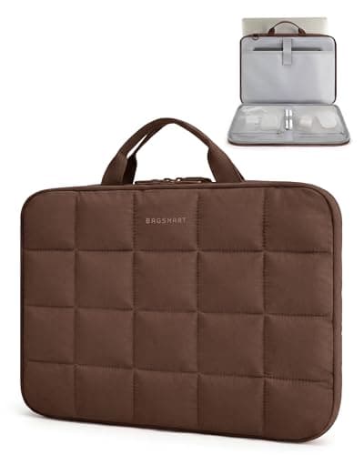 BAGSMART Laptop Case with Handle, Puffy Laptop Sleeve Bag for Women, MacBook Case for Dell, HP, Lenovo, MacBook Air/Pro, 13-14 inch, Coffee Brown