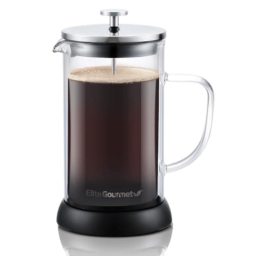 Elite Gourmet FP1223X French Press 34-Ounce, Double Wall Insulated Heavy Duty Thick High-Heat Borosilicate Glass, BPA-Free, Cold Brew Coffee Maker, 1-Liter