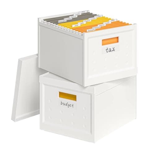 Seseno File Organizer File Box with Lid, Universal Hanging File Organizer, Letter/Legal Size File Folder Box, 2 Pack Plastic Office Document Filing Storage Bin