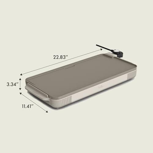 bella 12" x 22" Electric Griddle with EverGood™ Ceramic Nonstick Coating, Removable Temperature Probe, Dishwasher-Safe Drip Tray & Cool Touch Handles, Cook up to 15 Eggs, 1500 Watt, Oatmilk 9