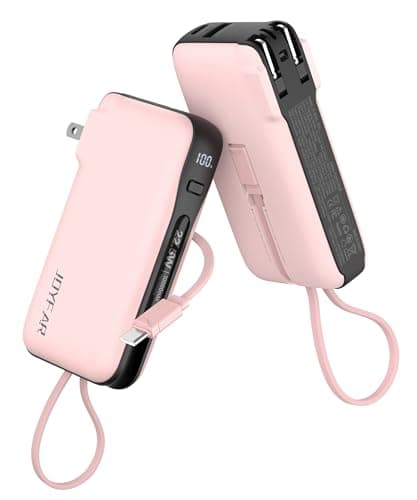 JOYFAR Portable Charger with Built-in USB-C Cable & Plug, 10,000mAh 5V/4.5A Power Bank Fast Charging 22.5W, Travel Essential Battery Pack 3 Output for iPhone 16/15 Series, Samsung Galaxy, iPad, 1 Pack