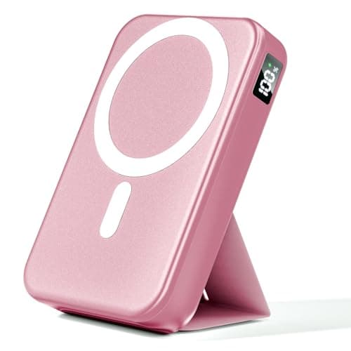 Gxorul for Magsafe Battery Pack, 10000mAh Wireless Portable Charger with 20W USB-C Fast Charging, Foldable Stand & LED Display Magnetic Power Bank, Compatible with iPhone 16/15/14/13 All Series-Pink