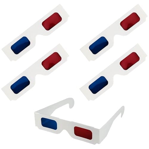 CHTUGEM 5 Pcs 3D Paper Glasses, Red and Blue Anaglyph Cardboard Glasses with White Frame for Movies, TV, and Films
