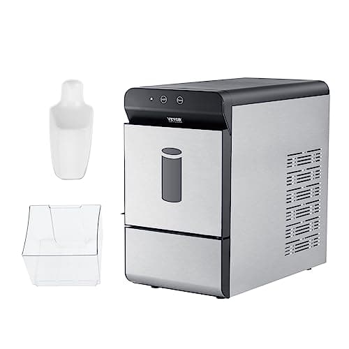 VEVOR Countertop Nugget Ice Maker, 37lbs in 24Hrs, 2 Way Water Refill Self Cleaning Nugget Ice Maker with Scoop and Basket for Home Kitchen Office Party 8