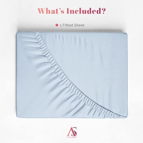 Ashton Sheets Premium Egyptian Cotton King Fitted Sheet Only - 22" Extra Deep Pocket King Fitted Sheet, Easy Snug Fit, Soft Cooling Sateen Weave, Extra Long Staple Cotton Bottom Sheets - Light Blue 5