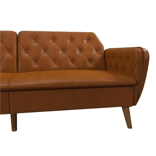 Novogratz Tallulah Memory Foam Futon, Convertible Couch, Camel Faux Leather 14