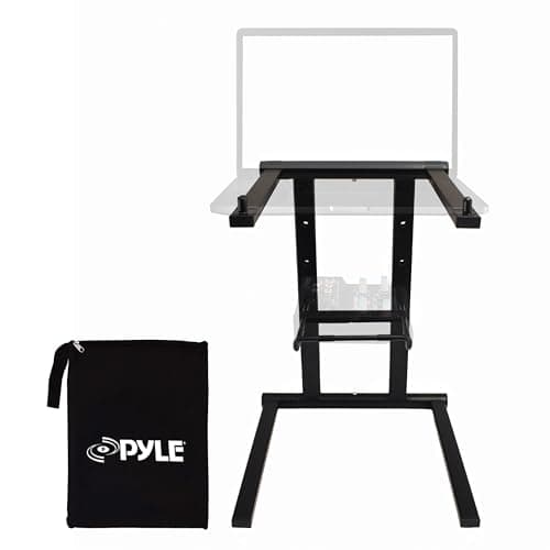 Pyle Portable Folding Laptop Stand - Foldable Laptop Stand with Adjustable Height, Secondary Accessory Tray for iPad, Tablet, DJ Mixer, Workstation, Gaming, Home Use and Carrying Bag Included