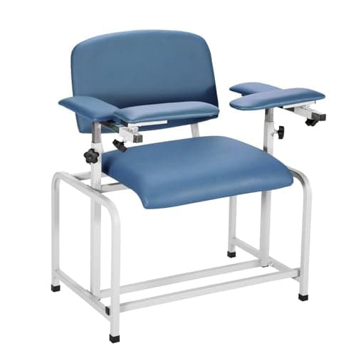VivaComfort Blue Bariatric Wide Padded Blood Drawing Chair, Phlebotomy Chair with Adjustable Armrest, 35" H x 18" L x 29"W, Blood Draw Chair, Medical Chair, Great for Mommy and Me