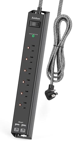 Surge Protector Power Strip - Extension Cord with Addtam 6 AC Outlets 4 USB (2 USB-C Ports), 1875W/15A, Flat Plug with Overload Surge Protection, Outlet Extender for Home Office Dorm Room Essentials