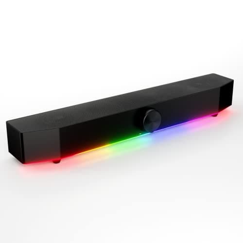 Tilted Nation Gaming Soundbar - Monitor Sound Bar for PC - RGB Computer Speakers for Desktop PC (Wireless or USB Wired) Crisp Audio and Adjustable LED