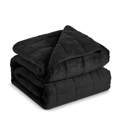 Sherpa Fleece Adult Weighted Blanket, 15 Pounds Dual Sided Soft Plush Blanket for Couch Bed Sofa, Heavy Thick Blankets with Glass Beads Great for Sleep, 60 x 80 inches, Black on Both Sides
