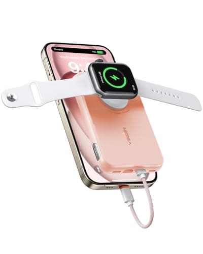 VEGER Portable Charger with Built in Cable(Removable), 10000mAh Mini Power Bank Battery Pack, PD 20W Fast Charger Travel Accessory Compatible with iPhone 15/14/13 Pro Max, Sumsang, Apple Watch-Pink