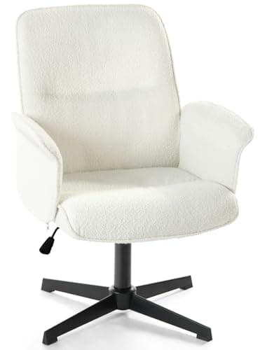 FurnitureR Home Office Desk Chair No Wheels, Fabric High Back Ergonomic Task Chair Adjustable Height, Stylish Comfortable Swivel Accent Vantity Chair with Armrests for Living Room Bedroom, Beige