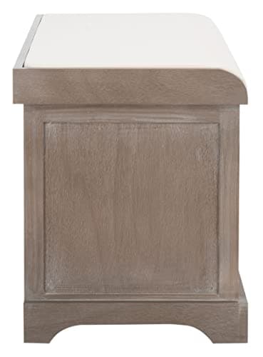 SAFAVIEH Home Collection – Freddy White Wash Storage Bench with Wicker Baskets & Cushion, Entryway Seating Bench, Fully Assembled (AMH5736G) 13