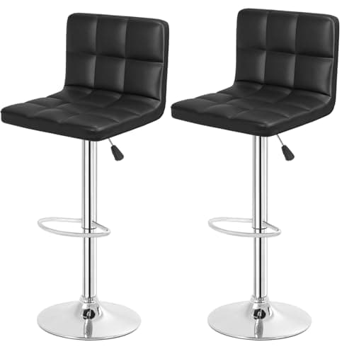 BestOffice Bar Stools Set of 2, Adjustable PU Leather Swivel Barstools, Modern Counter Stools with Back and Footrest, Counter Height Barstools for Bar, Kitchen and Dining Room