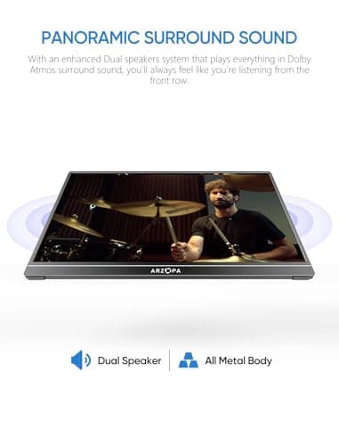 ARZOPA Portable Monitor, 15.6'' 1080P FHD Laptop Monitor USB C HDMI Computer Display HDR Eye Care External Screen w/Smart Cover for Mac Phone Xbox Switch PS5-S1 Table 8