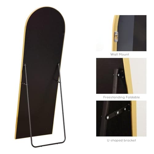 AyeWish Floor Mirror, Full Length Arched Standing, Wall Mounted or FreeStanding, 58"18" Large Aluminum Frame - Gold 6