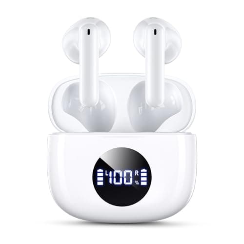HIYDOO Wireless Earbuds, Bluetooth 5.3 Headphones with Charging Case, Lightweight in-Ear Stereo Earphones with Mic for Android/iOS Cellphone, Waterproof Cordless Earphones for Sports-Ivory White