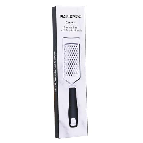 Rainspire Professional Cheese Graters for Kitchen Stainless Steel Handheld, Metal Lemon Zester Grater With Handle For Cheese, Chocolate, Spices, Kitchen Gadgets And Tools, Soft Grip Handle, Black 8