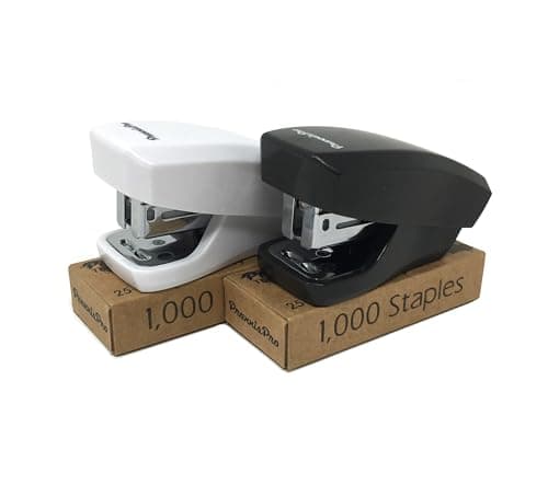 Aria Premium Mini Stapler Set - with Built-in Staple Removers, 2000 Standard Staples Included - for Office, School, and Travel, Set of 2, Black & White
