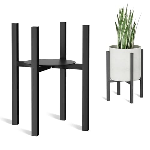Linpla Adjustable Metal Plant Stand Indoor Outdoor - Fits 8 to 12 Inches Pots - Mid Century Modern Planter Stand Single Floor Flower Pot Holder Home Decor for Gardening Gifts