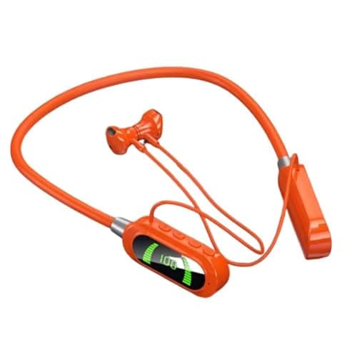 GZLMMY Wireless Neckband Earphones with LED BT5.3 20H Play time Water Resistant Noise Cancelling for Sports and Gaming (Orange)