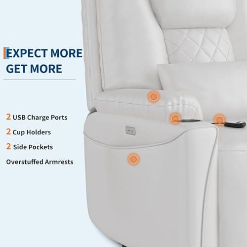 Power Lift Recliner Chair Sofa, Electric Recliner Chair for Seniors, Stand Assist, USB Charging Ports, Cup Holders, Side Storage Pockets, Remote Control, Home Theater Seating for Living Room, White 5