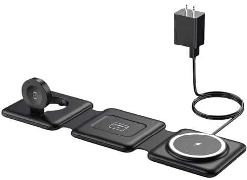 Magnetic Wireless Charger for iPhone: Fodable 3 in 1 Charging Station for Multiple Apple Devices - Travel Charging Pad Dock for Apple Watch iPhone 16 15 14 13 12 Pro Max Plus & Airpod