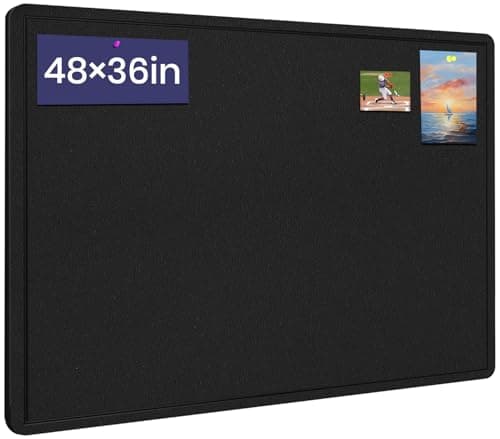 Large Bulletin Board, 48 X 36 inches Felt Board Notice Pin Board, 4' x 3'Cork Board Alternative for Wall, Self-Adhesive Vision Board Mood Board Foldable Photo Board with 30 Pushpin (Black)