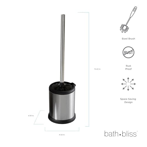 Bath Bliss Toilet Brush and Holder | Self Closing Lid | 360 Degree Brush Head | Bathroom Cleaning | Compact Size | Storage and Organization | Stainless Steel 8
