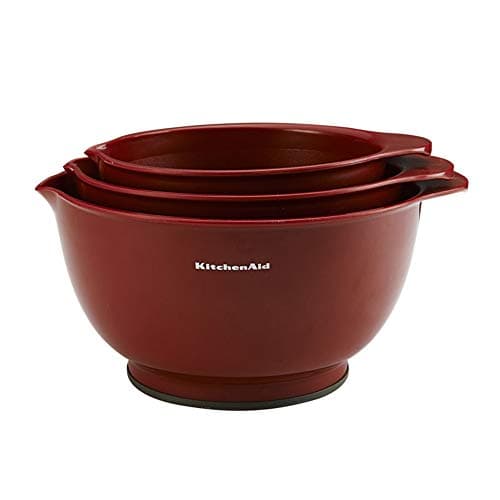 KitchenAid Universal Nesting Plastic Mixing Bowls, Set Of 3, 2.5 quart, 3.5 quart, 4.5 quart, Non Slip Base with Easy Pour Spout to Reduce Mess, Dishwasher Safe, Empire Red