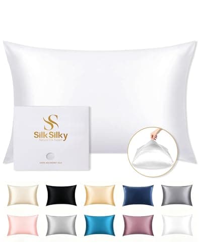 SilkSilky 100% Mulberry Silk Pillowcase - Pure 22 Momme High-Grade 6A Fibers for Hair & Skin, Envelope Closure, Natural, Organic, Breathable & Cooling Pillow Case (Standard, White) 8