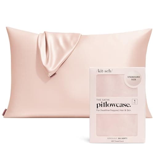Kitsch Satin Pillowcase with Zipper for Hair & Skin - Softer Than Silk Pillow Cases, Smooth Cooling Satin Pillow Case, Wrinkle-Free, Machine Washable - Pillow Cases Standard Size (19x26) - Blush
