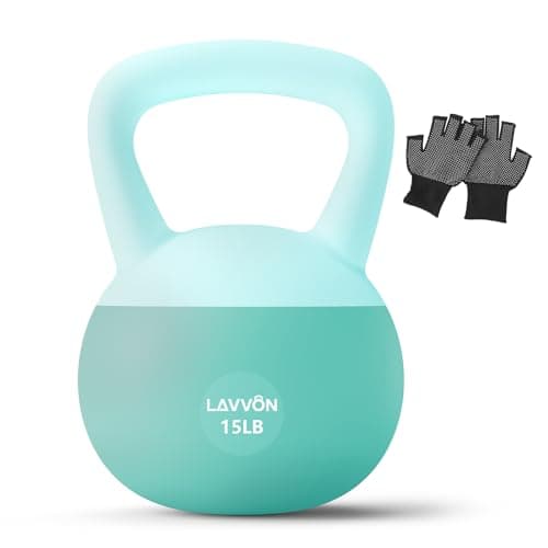 Soft Kettlebell - Cushioned Impact-Resistant Base and Anti-Slip, Kettle bell Anti-Slip Grip Weight for Home Workouts, Safe Strength Training Kettlebells Sets for Women & Men, With Non-slip Gloves (Green, 15 LB)
