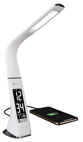 OttLite Thrive LED Sanitizing Desk Lamp with Clock and USB Charging - Eliminates up to 99.9% of Bacteria, Touch Activated, Flexible Neck, Modern Light for Reading, Crafting & Office Desktop