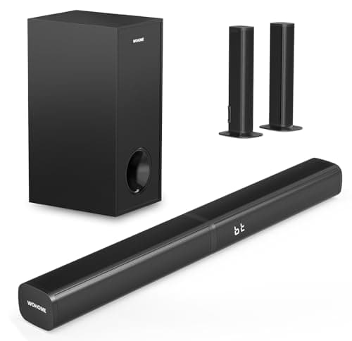 Wohome 2.1 Sound Bar for Smart TV with 5 Inches Wired Subwoofer, 140W, 2 in 1 Detachable Soundbar with RGB-IC Backlight, Bluetooth 5.3, Optical, AUX, USB Input, Bass Adjustable, Remote/Button Control
