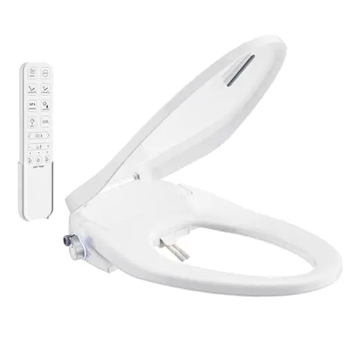 SR SUN RISE Electric Bidet Toilet Seat Elongated - Dual Nozzles for Female & Hip, Comfort Heated Seat & Air Dryer, 6 Wash Modes, Remote & Knob Control, Silent Close Lid, Nightlight, Ultra-Slim