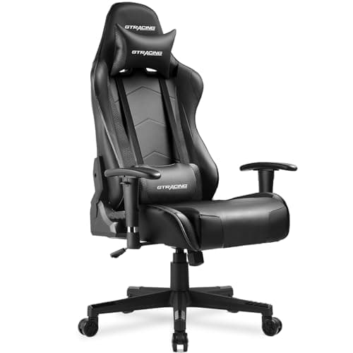 GTRACING Gaming Chair Racing Office Computer Ergonomic Video Game Chair Backrest and Seat Height Adjustable Swivel Recliner with Headrest and Lumbar Pillow Esports Chair (Dark Black)