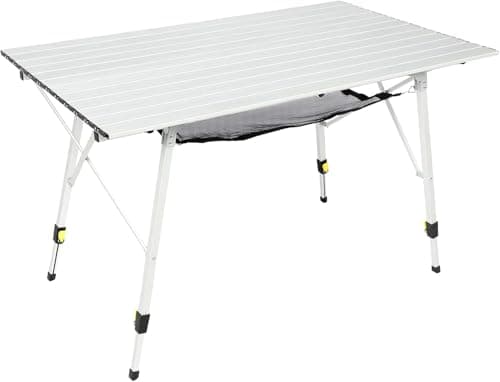 PORTAL Camping Table Portable Foldable with Adjustable Legs, Aluminum Folding Table Roll Up Table with Carrying Bag for Outdoor, Beach, Picnic, Backyards, BBQ and Party, Silver, Big