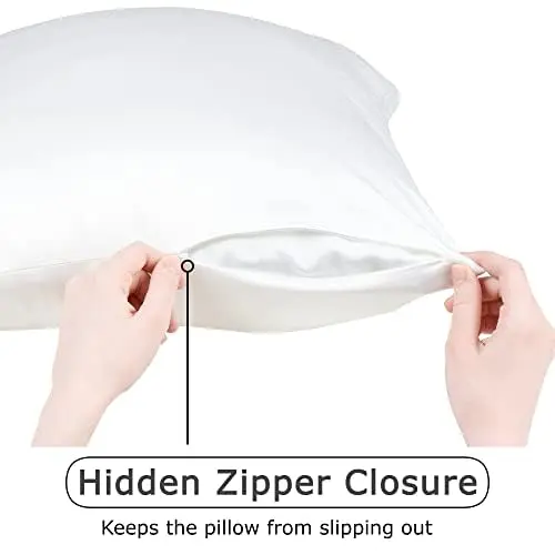 Vegan Silk - Anti Acne Pillowcase - King Size 20"x36" with Zipper, Premium 75% Viscose Derived from Bamboo, 25% Modal Blend, White, 1 Piece - Cooling Silky Satin Pillow Case - Oeko-TEX Certified 6