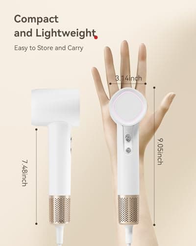 Hair Dryer Ionic, 150,000 RPM Hair Dryers for Women w/Ceramic Technology Nozzle for Fast Drying High Speed Blow Dryer 3-Speed Thermo Control Professional Low Noise Design for Home Travel Salon(White) 7