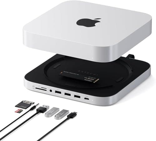 Satechi Mac mini Hub & Stand with SSD Enclosure for NVME/SATA M.2, Mac mini Dock with USB C 10Gbps, 3 USB A 5/10Gbps, 2.0 Audio Jack, for Mac Studio, Mac mini M2/M1 (Not Compatible with M4) - Silver