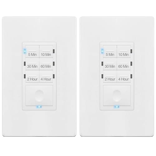 ENERLITES 4-Hour Countdown Timer Switch, 5-10-30-60 Min, 2-4 Hour, for Bathroom Fans, Lights, 120VAC Neutral Wire Required, UL Listed, HET06-W-2PCS, White, 2 Pack